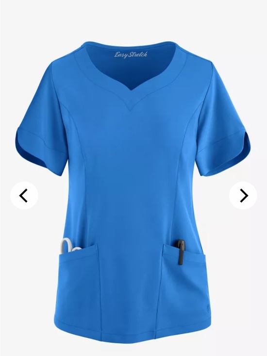 Easy Stretch Tops - Women’s Short-Sleeve Notch Neck Medical Top in Bright Blue